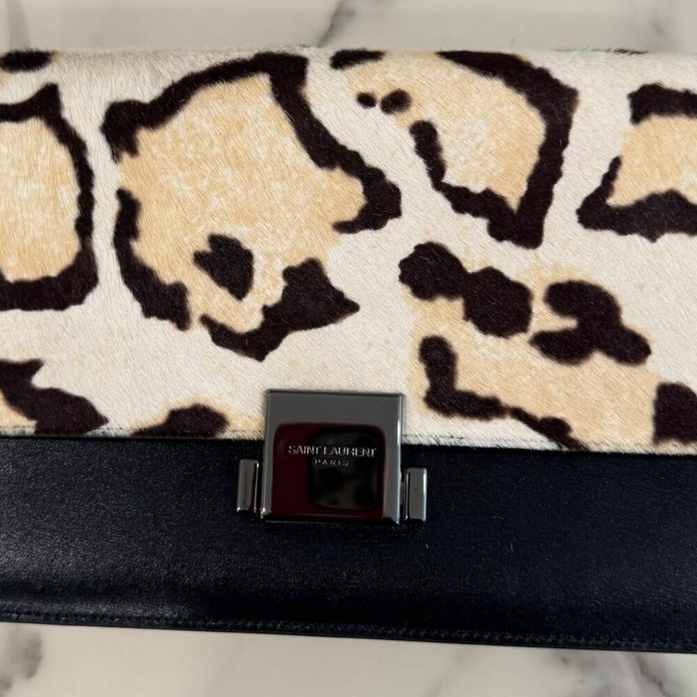 SAINT LAURENT BELLECHASSE Medium Leopard-Print Pony-Effect Smooth Leather